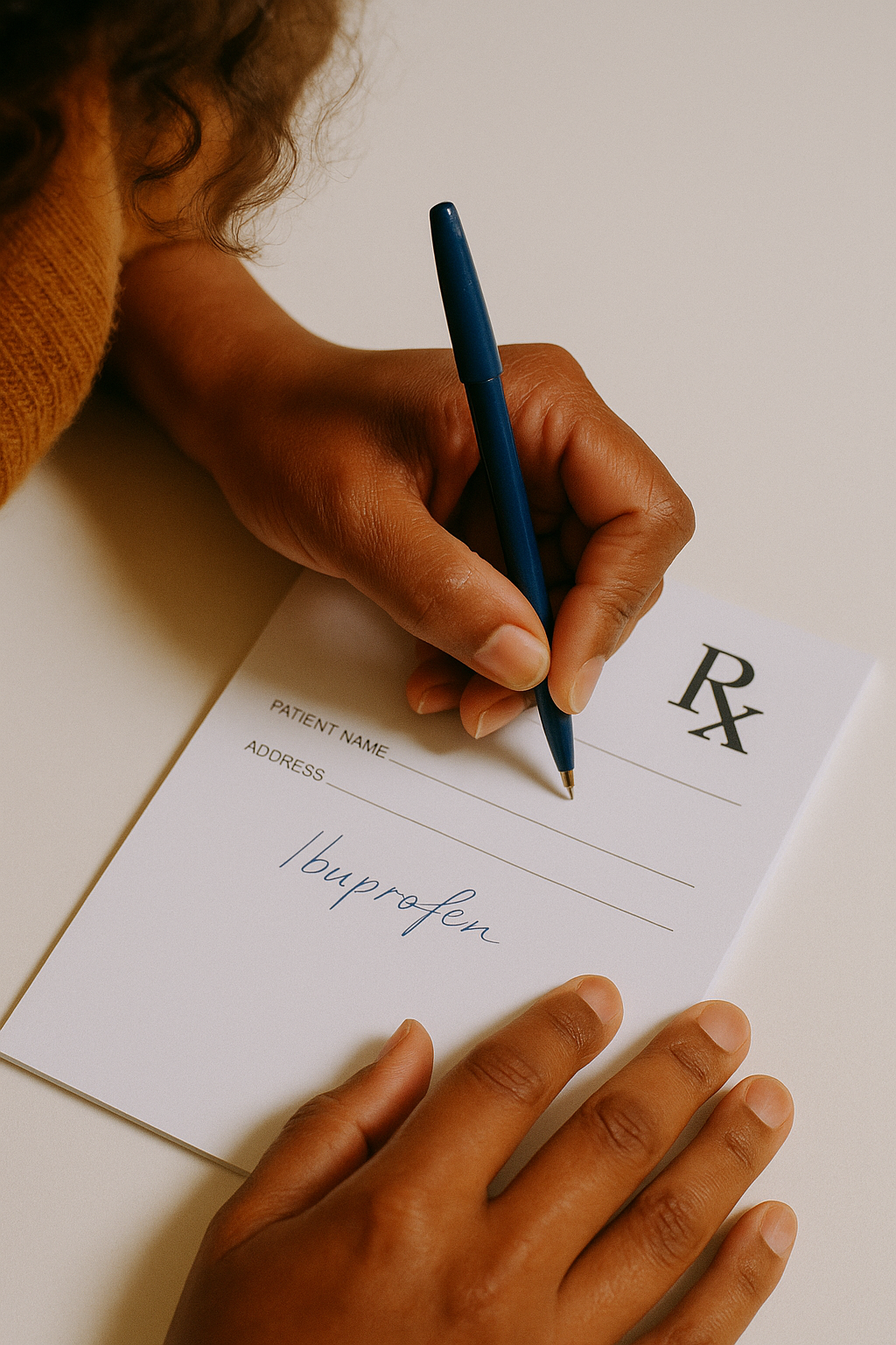 Prescription note being written, symbolizing care
